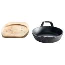Gusseisenpfännchen mit 2 Griffen Ø 18 cm und Holzuntersetzer