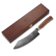Zayiko Damastmesser Blockmesser 20 cm Klinge aus echtem Damaststahl mit Nussbaumgriff mit Holzbox Serie Kurumi