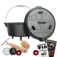 7 L mit Füße Eingebrannter Dutch Oven Set – inkl. 2in1 Deckelheber + Bürste + Pflegepaste + Rezeptbuch + Gebrauchsanweisung – Schmortopf Doppelfunktion [für 3–6 Personen]